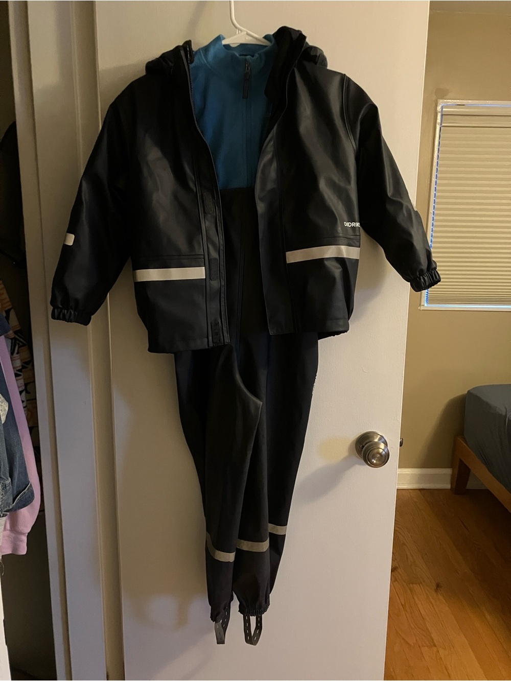 Kids Black Raincoat and Pant Set with Blue Liner